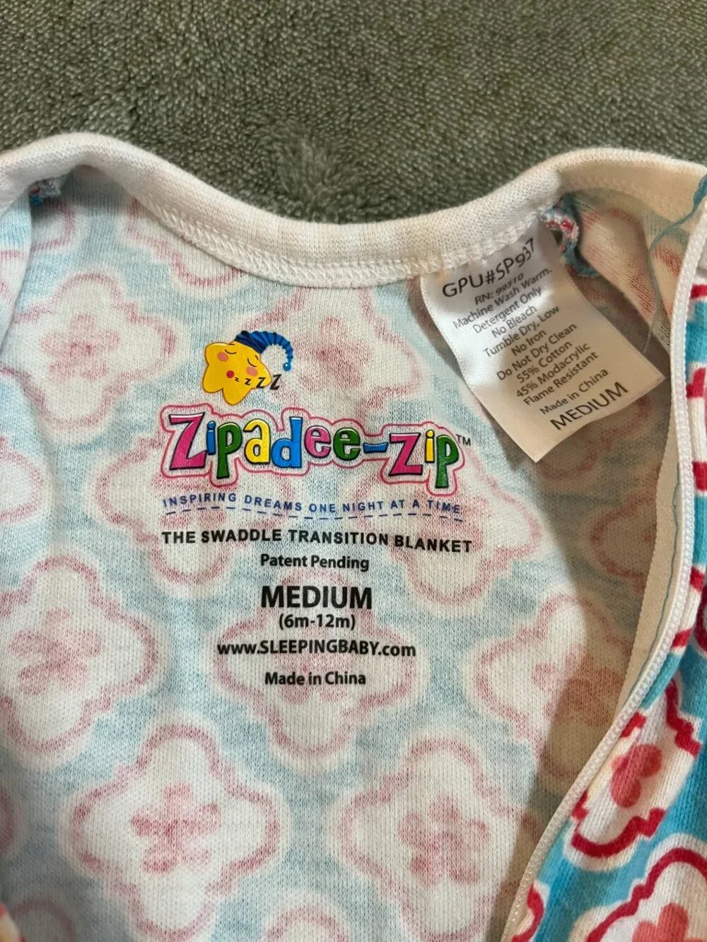Zipadee‑Zip Swaddle Transition Blanket Sleep Sack M 6–12M Rose and Blue Floral
